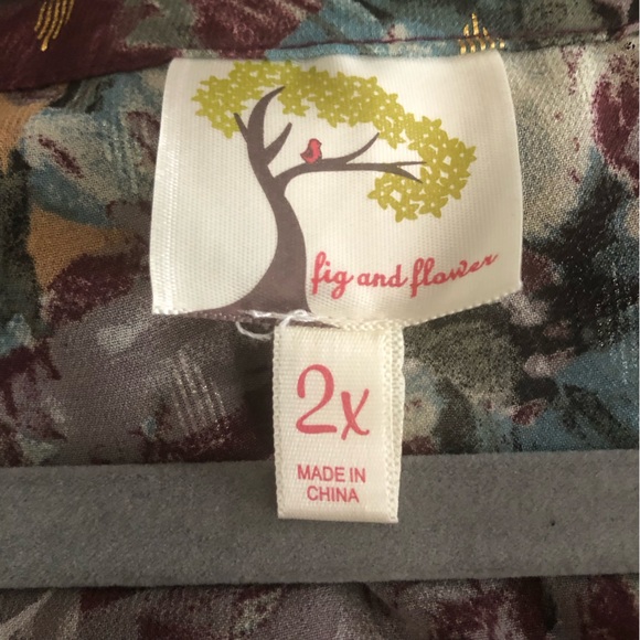 Anthropologie Fig & Flower Mixed Media Floral Button Front Semi Sheer Boho Plus - Picture 10 of 16